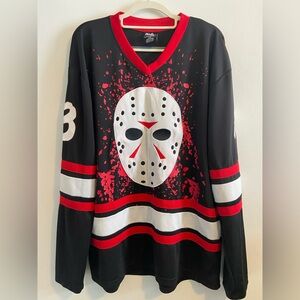 Friday the 13th Jason Voorhees Black Hockey Jersey Shirt Men’s L Double Sided